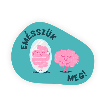 Emésszük meg! logó: mosolygó bél és agy figura